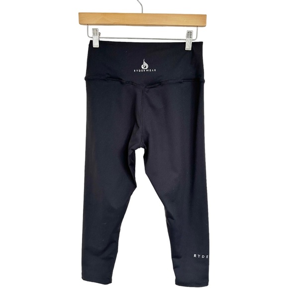 Ryderwear Black Crop Leggings Wide Crossover Waistband Size Large - Picture 3 of 10